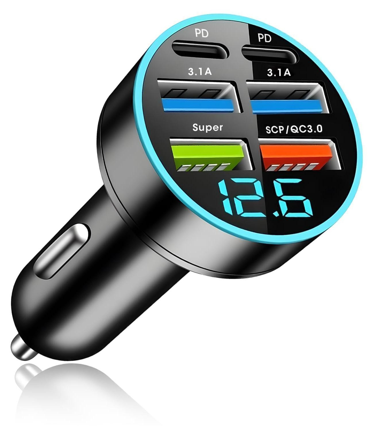 Dripio Autolader USB 66W met 6 poorten, 3,1A, zwart, compact