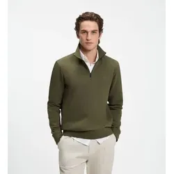 BOSS für Herren. 50468926 Sweatshirt mit Stehkragen und halbem Reißverschluss grün (S), Lässig, Baumwolle
