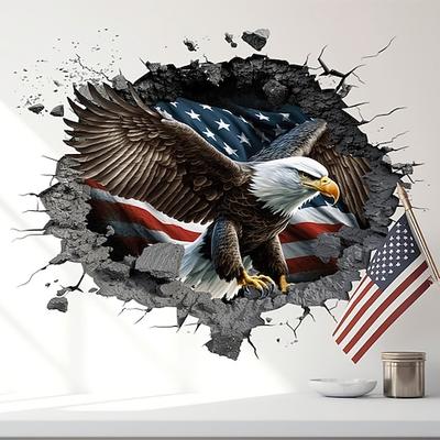 2er-Pack Wandaufkleber mit zerbrochenem Loch, amerikanischer Unabhängigkeitstagsflagge und Adlermotiv, personalisierbar, selbstklebend, für Wohnzimmer