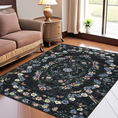 Garvee Modern Floral Wreath Insect Pattern Area Rug