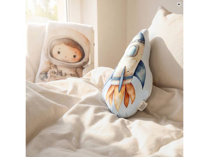 Dekokissen BABY BEST Rakete , blau, bedruckt, B/L: 16,5cm x 36cm, 1 Stk., Dekokissen_Sitzkissen_Kissenhüllen, Dekokissen, Formkissen