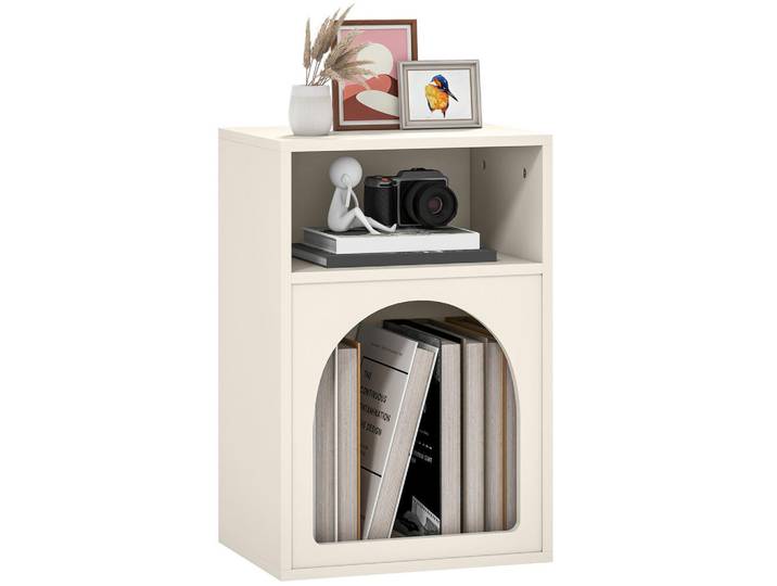 ComfortXL Nachtschrank De-12951 2 offene Fächer, Bogenform Creme, 30x60x40 cm, Schlafzimmer, Nachtkästchen