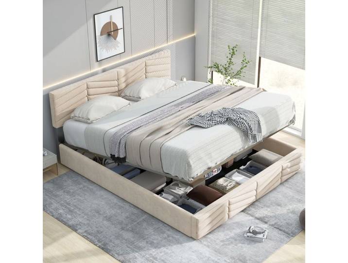 Structure de lit Nouveau matériau écologique 140 * 200 lit rembourré avec cadre à lattes et tête de lit lit rembourré avec tête de