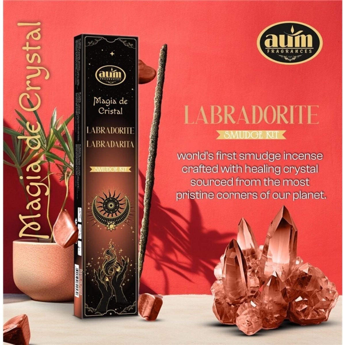 2 pakketten handgemaakte wierooksticks met labradoriet edelsteen voor intuïtie en energie, 20g