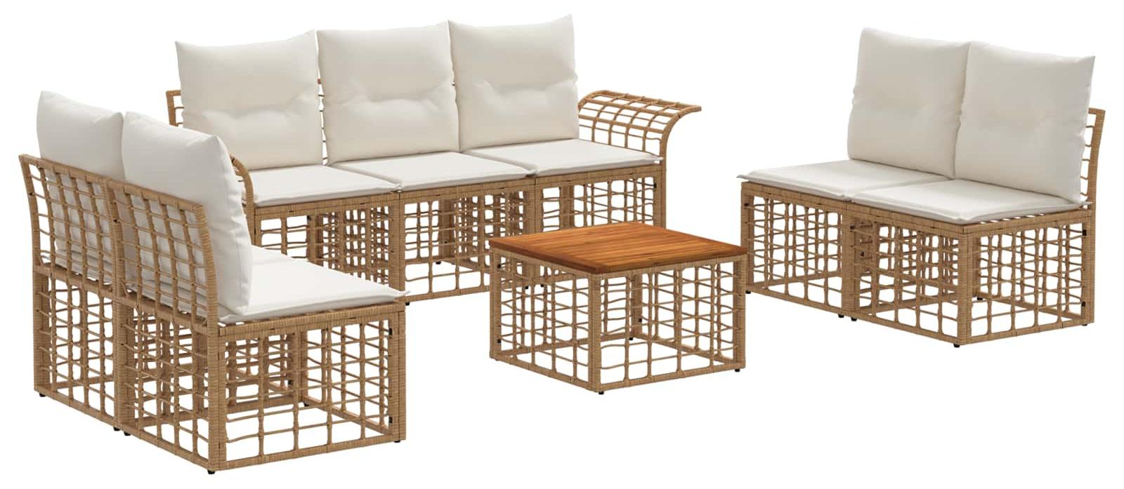 Outdoor-Sofagarnitur 8 pcs Natürlich und Cremweiß Polyester