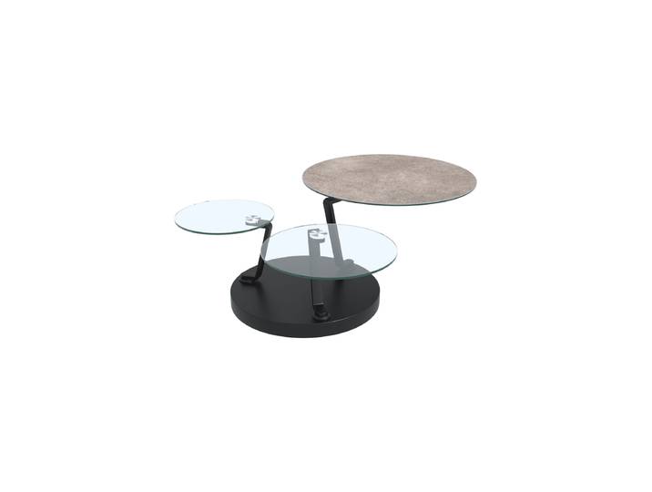 Ausziehbarer, flexibler Design Keramik Couchtisch „Boussole“ Keramik Zementgrau Akante Design