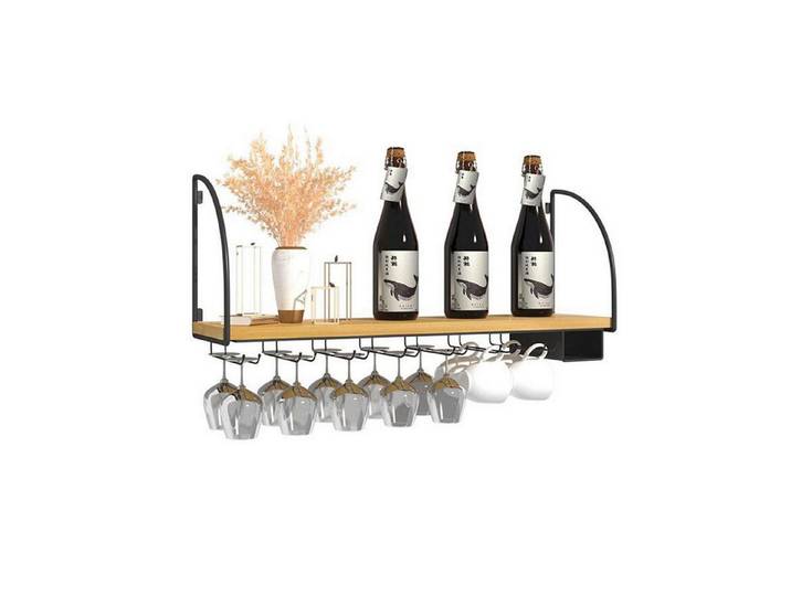 LuxusKollektion Weinregal Weinregal Wand Schmal mit Weinglashalter Schwarz 60cm, 1-tlg.