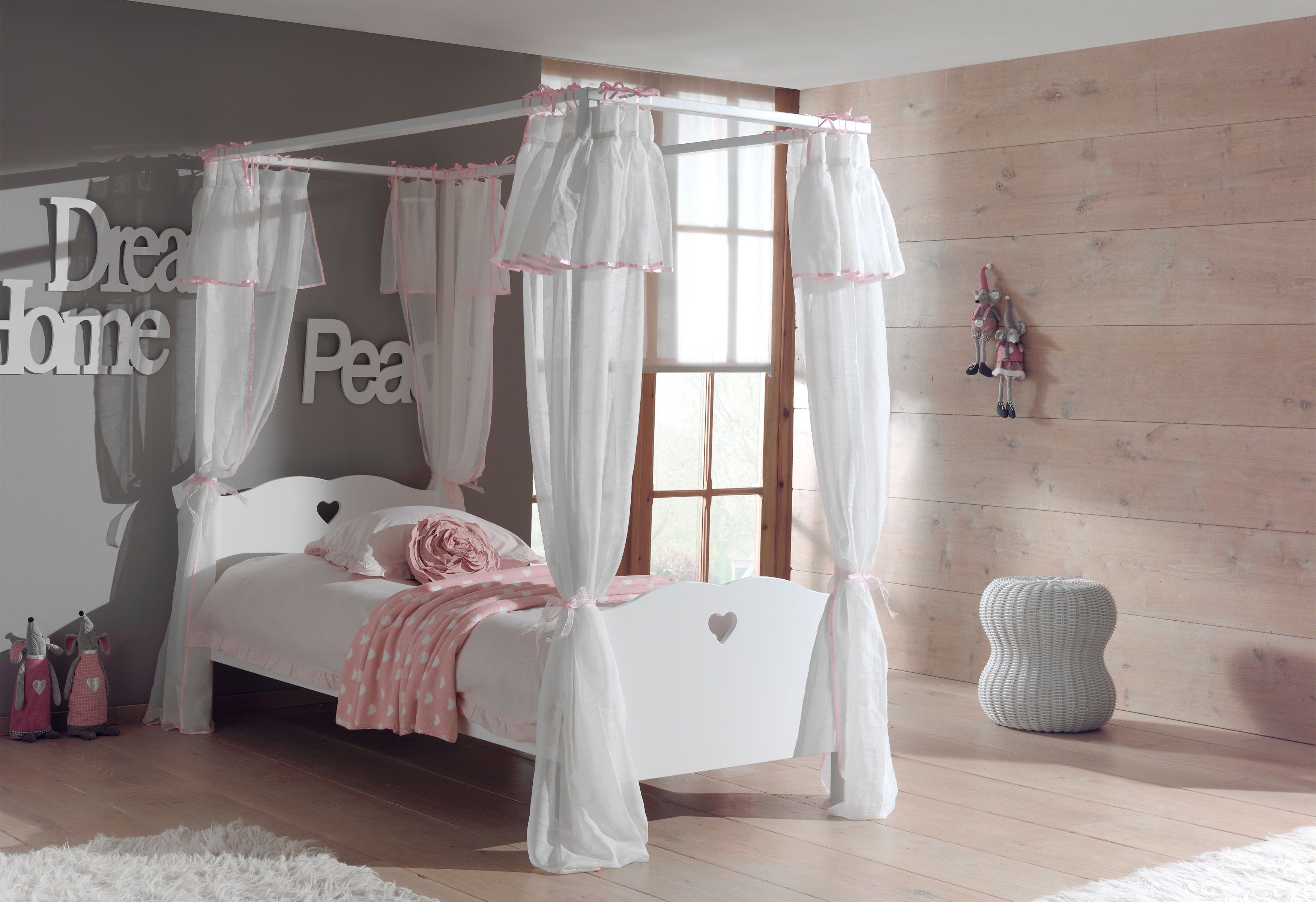 Himmelbett VIPACK "Amori, Liegefläche 90/200 cm, inkl. Himmelgestänge", weiß, B:96cm, Betten, Himmelbett, ohne Textilvorhang, stabil und standfest gebaut, weiß lackiert