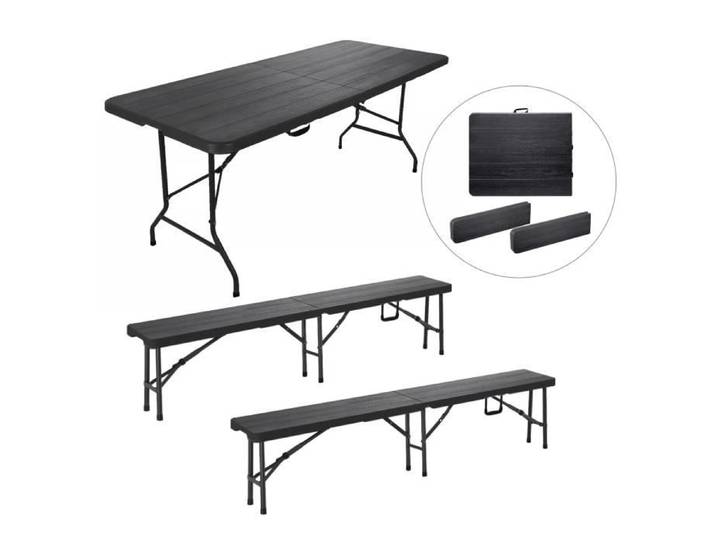 Ensemble Table et 2 Bancs Pliante - Sleivant Table de Jardin 6-8 Personnes - Table Camping Exterieur (1xTable +2 Bancs)