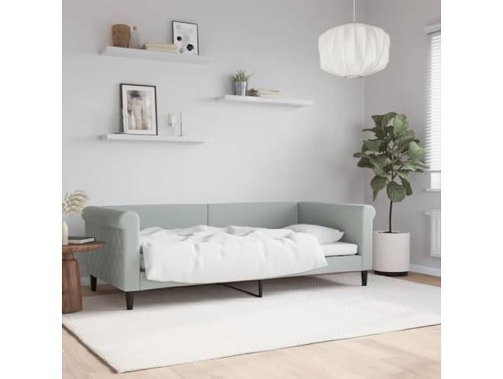 RJPLMFV Ruhebett, Hellgrau, 90 x 190 cm, Velours Schlafsofa, 2-in-1, Rahmen aus Metall, Holz, Rückenlehne mit Schaumstoffpolsterung, modernes Design