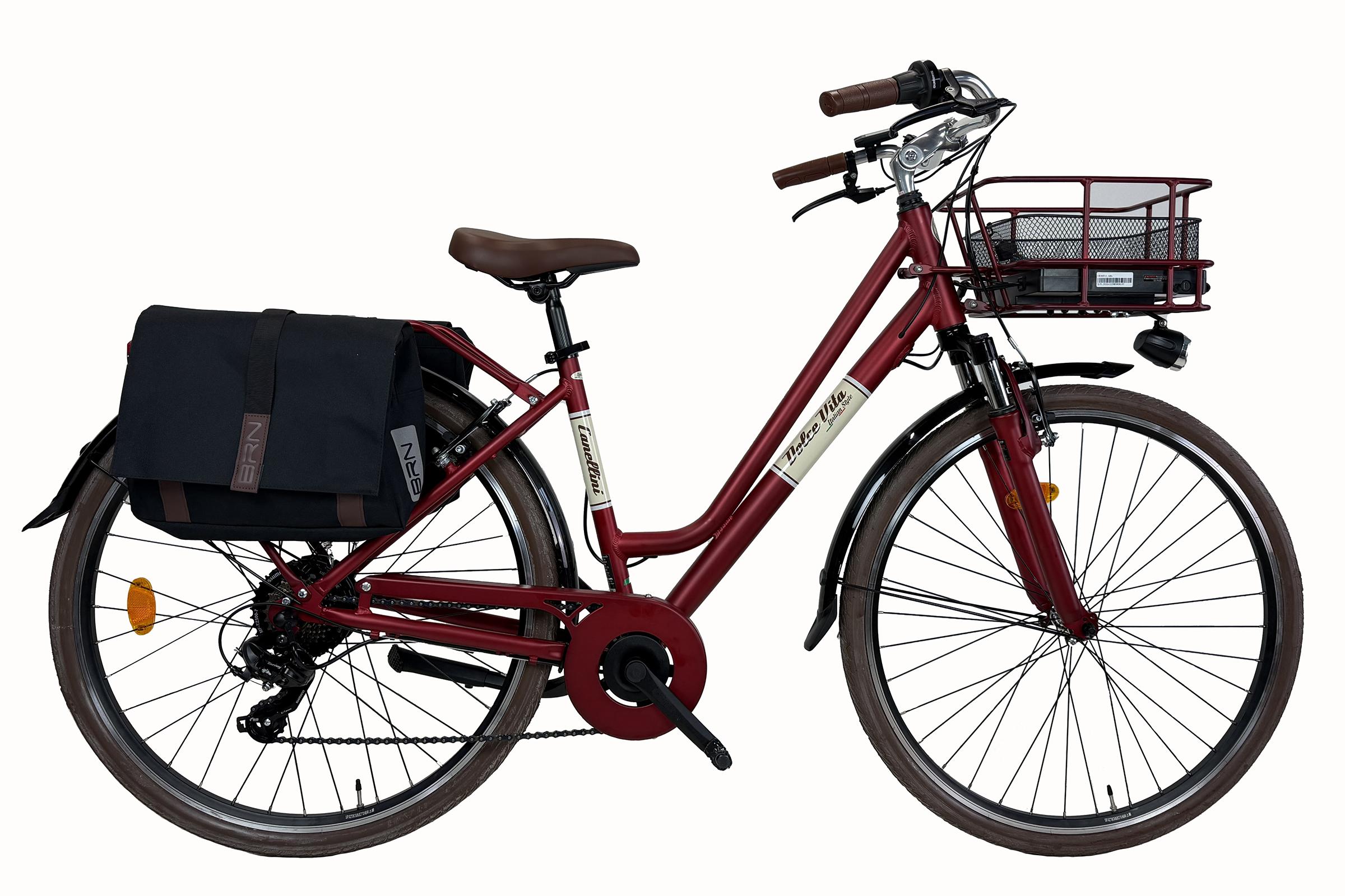 Elektro-Stadtfahrrad Dolce Vita by Canellini CITY 28" frau mit taschen - Rot