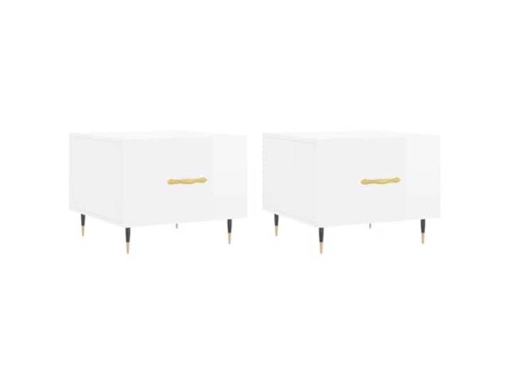 KUTYWEXFM 2er Set Couchtisch Hochglanz-Weiß 50x50x40 cm Beistelltisch Praktischer Stauraum fürs Wohnzimmer: Integrierte Schublade ordnet Fernbedienungen, stabile Metallbeine schaffen Halt.