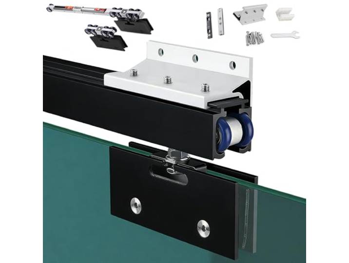 Schiebetürschiene, Schrank-Schiebetürschiene, sanft verschiebbare Glastürschiene, Hardware, Soft-Close-Schiebetürschiene mit 8-Rollen-Aufhängern,(Black,3.6m/11.8ft)