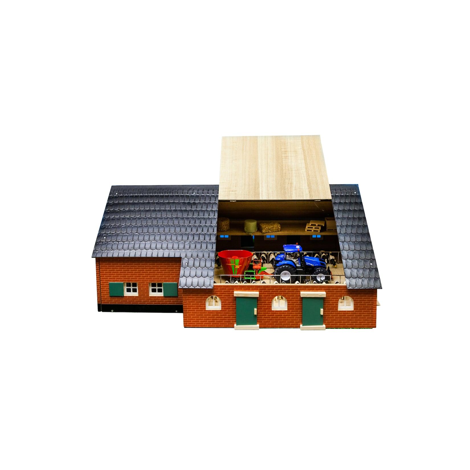 KidsGlobe Viehstall mit Bauernhaus aus Holz, Maße 75x55x32cm, Maßstab 1:32