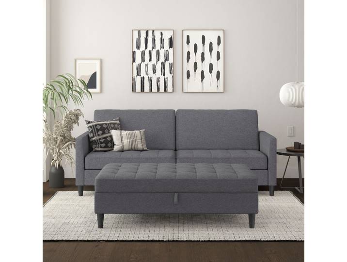 3-Sitzer Sofa, Webstoff, Grau, 203×83 cm, Bettfunktion & Verstellbare Rückenlehne, Modern, Dorel Home