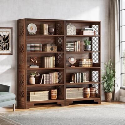 YUZHOU "70.8"" Bookcase, 6-Tier Vintage Tall Bookcase 5-Shelf Display Rack Storage Shelves"