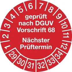 König Werbeanlagen Dreifke® Prüfplakette geprüft nach DGUV Vorschrift 68 nächster P - 30 mm Folie selbstklebend