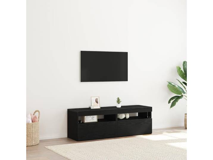 Meuble TV - Chêne noir - 2 pcs - 150x60x50 cm - LED intégré - Design contemporain