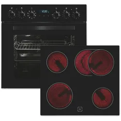 EXQUISIT Elektro-Herd-Set "EHE285-HBZ-020schwarz", Energieeffizienz: A (A+++-D), schwarz, Herdsets, Heißluft:Braten mit knuspriger Kruste,Pizzastufe für die Pizza zuhause