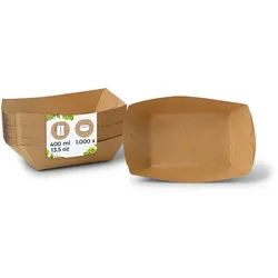 BIOZOYG 1000 Stück Einwegschalen 400ml Pappschalen Fingerfood, ungebleichter Kraftkarton, für Pommes, Snacks und Currywurst, biologisch abbaubar