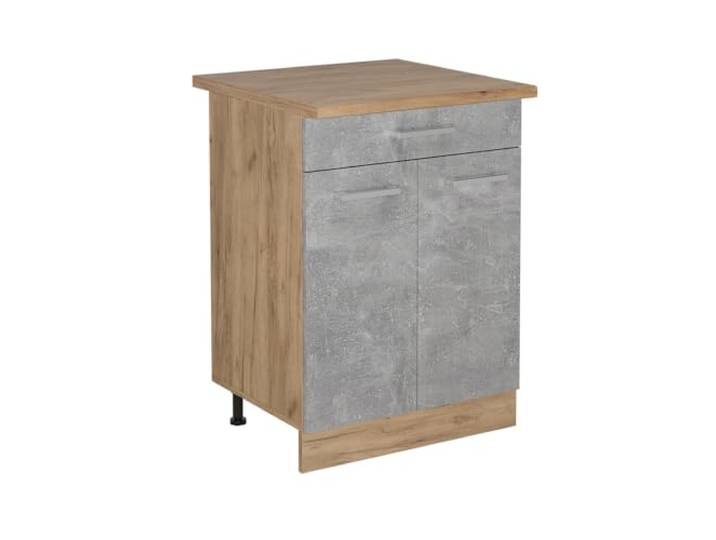Vicco Küchenunterschrank R-Line, Beton, 60 cm 1 Schublade · Arbeitsplatte Eiche · Höhenverst. Füße · 2 Türen · Leichter Zugriff