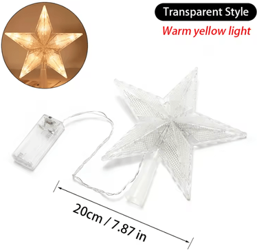 Inspire Curations LED Christmas Tree Top Star Gold Pentagram Battery Operated Tree Topper Light transparent Warm