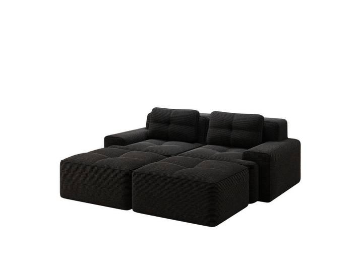Redom 2-Sitzer Sofa mit 74 cm Tiefsitz, bodennahes Design, Cordbezug und montagefrei, Schwarz, 204x69x177 cm, Wohnzimmer, Sofas & Couches, Sofas, 2-Sitzer Sofas