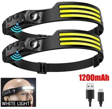 Uplifted Finds Panoramic COB LED Motion Sensor Rechargeable Headlamp 3 white 2 Pcs