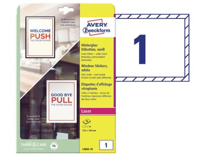 Avery L9002-10 printeretiket Wit Zelfklevend printerlabel