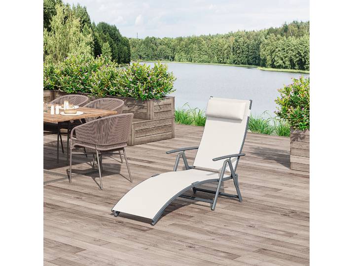Outsunny Transat Pliable Métal Beige Multi-Pos