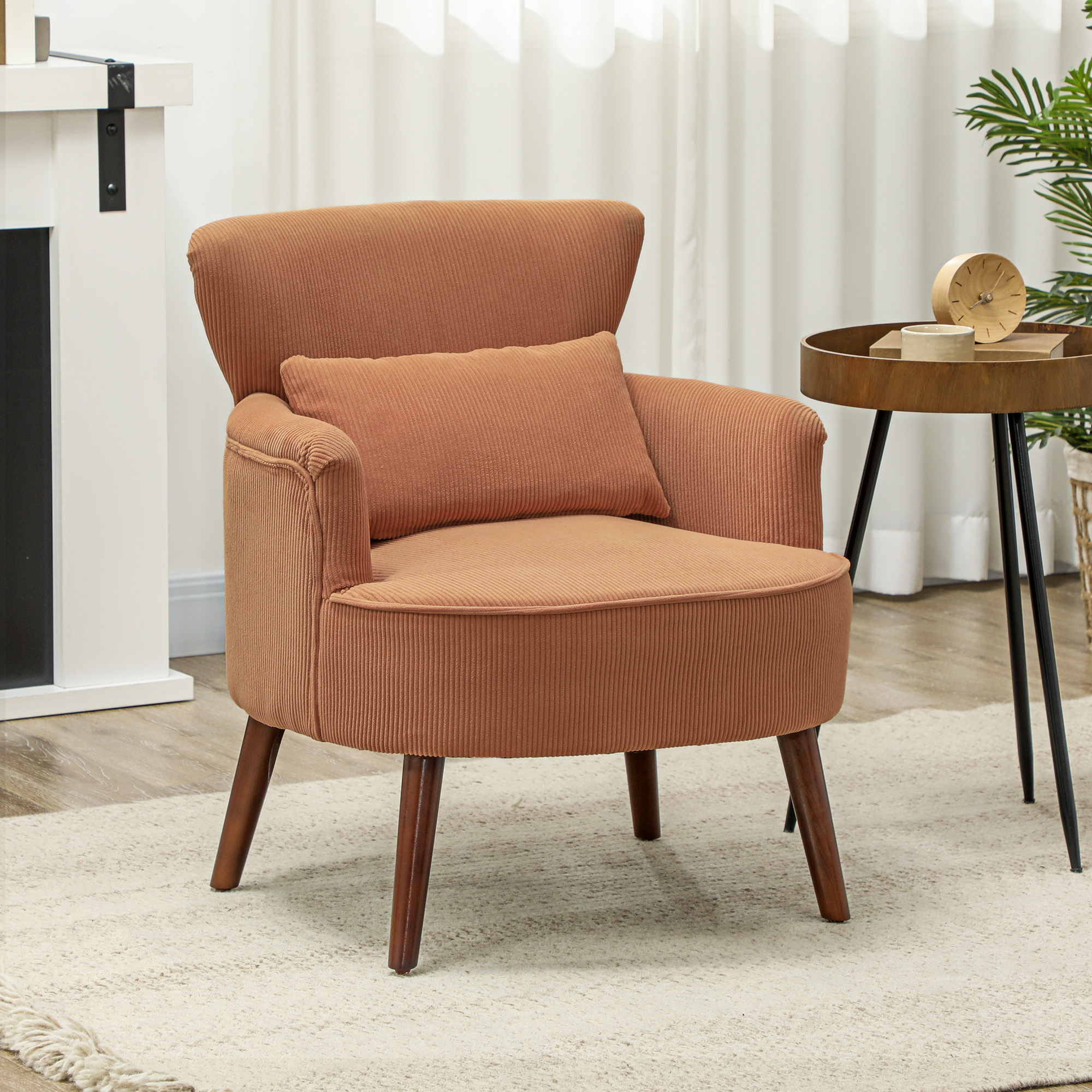 Homcom Poltrona Moderna, Imbottita con Cuscino Lombare, Gambe in Gomma, Arancione   Aosom Italy