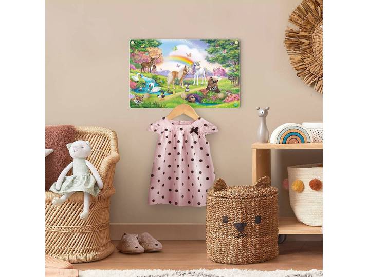 Patère enfants Forêt enchantée 40 x 25 x 1cm Multicolore/Rose foncé