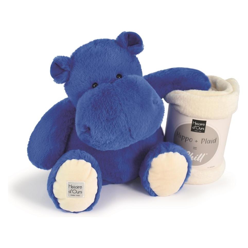Doudou et Compagnie Hippo mit Kuscheldecke blau, 45cm (45 cm) (HO3289)