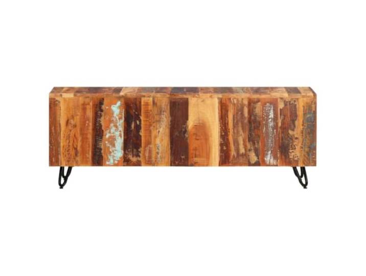 GKHPYURE TV-Schrank 110 x 30 x 40 cm aus recyceltem Massivholz Teakholz, Mango, Kiefer und Buche, Eisen, gemischte Farben, 10 cm Beinhöhe