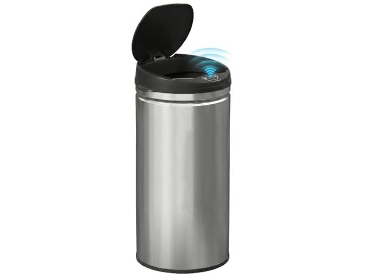 HOMCOM Poubelle de Cuisine Automatique 42L en Acier Inoxydable Argent Couvercle à Fermeture en Douceur\, Poubelle à Capteur de Mouvement Sans Contact\, Résistant aux Empreintes Digitales