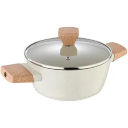 BERGNER Naturally - Stielkasserolle mit 20cm Durchmesser, 2,4 l Fassungsvermögen und geschmiedetem Aluminiumdeckel in Weiß