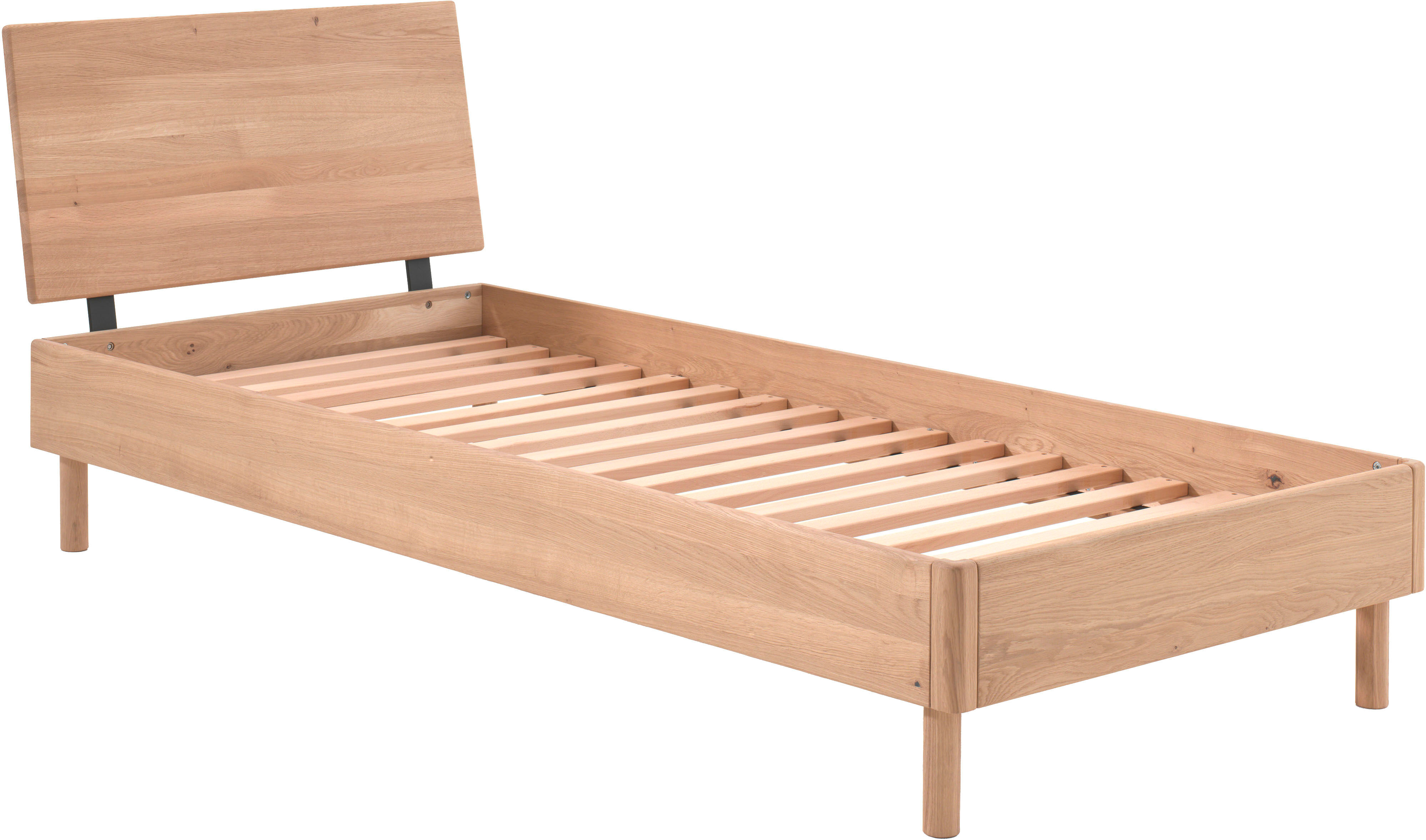 Einzelbett VIPACK "Forrest, mit oder ohne Polsterkopfteil, in modernem Design", beige (eiche natur geölt), Liegefläche Länge B: 220cm x 90cm, Betten, Einzelbett, wahlweise in Buche oder Eiche massiv, Lieferung ohne Matratze eiche natur geölt Liegefläche L