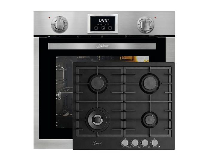 Kaiser Küchengeräte Backofen-Set Herd Set Autark Einbau Gasbackofen Autark, 79L, Grill, Drehspieß+Gaskochfeld 60 cm, Schwarz 4,0 KW WOK, 4 Gasbrenner,Autark EG 6372+GCH FB 604 BL, mit 1-fach-Teleskopauszug