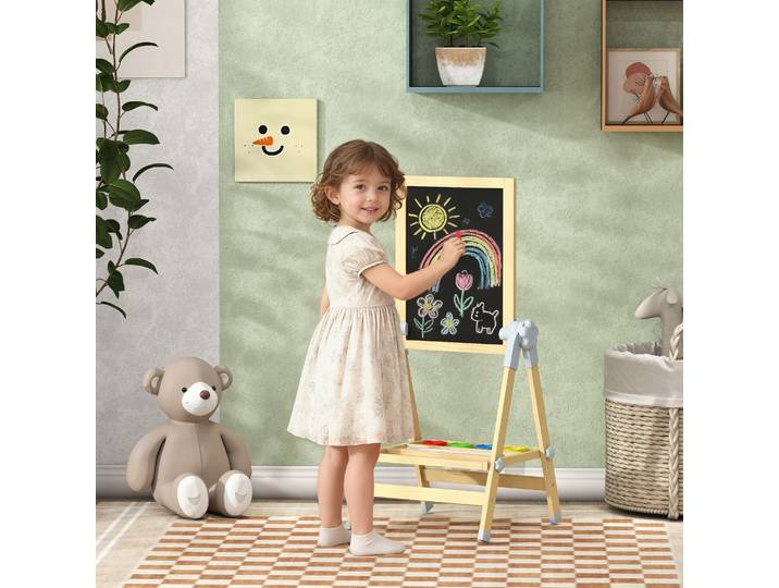 AIYAPLAY Tableau Enfant Double Face Réglable Bois Naturel