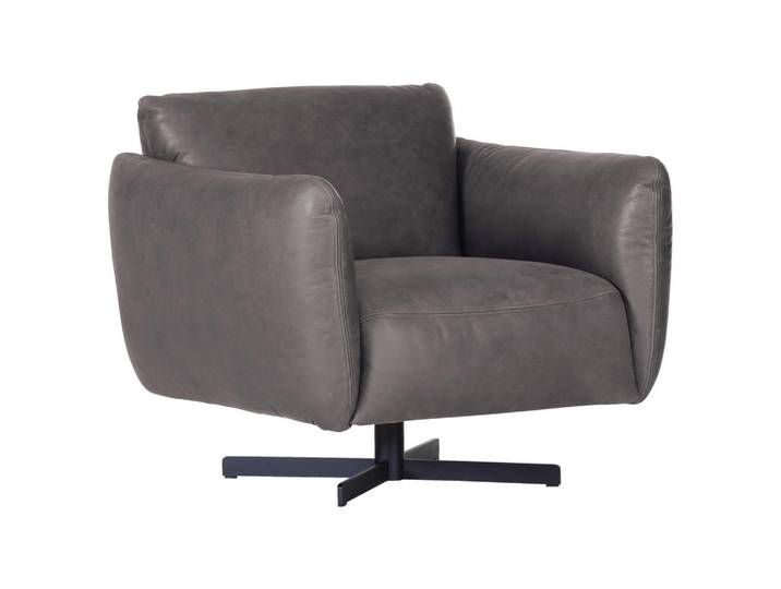 Carryhome Sessel, Grau, Metall, Echtleder, Anilinleder, 100x80x90 cm, Sitzfläche 360° drehbar, Wohnzimmer, Sessel, Sonstige Sessel