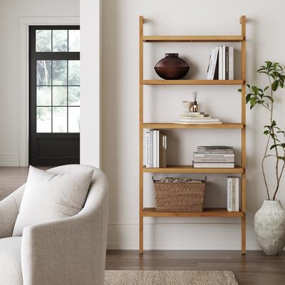 Nathan James Beacon Boho Rustic 5 Tier Bookshelf, Wall Mounted Solid Wood Bookcase