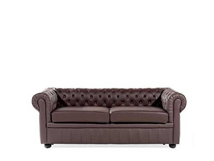 Beliani Klassisches Sofa in englischem Stil Echtleder braun Chesterfield