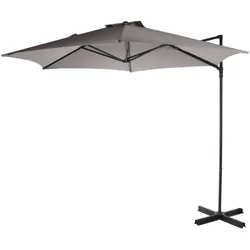 WellHome - Ø270cm Push-Up-Hängesonnenschirm für die Terrasse in Taupe mit gekreuztem Stahlfuß