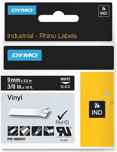 Dymo Fita  RHINO 1805437 texto branco sobre preto 9mm