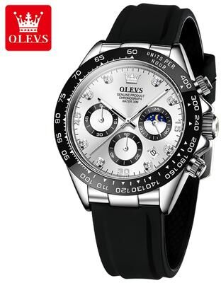 Fashion Sheath Luxury Quartz Watch For Men Waterproof Chronograph Wristwatch sliver White