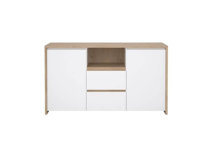 Buffet 2P/2T MOSS Blanc laqué / imitation chêne
