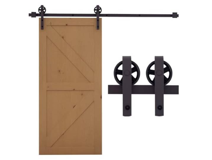 HOMCOM Kit de Rail pour Porte Coulissante en Acier au Carbone 183 cm Café Quincaillerie Grange à Porte Coulissante