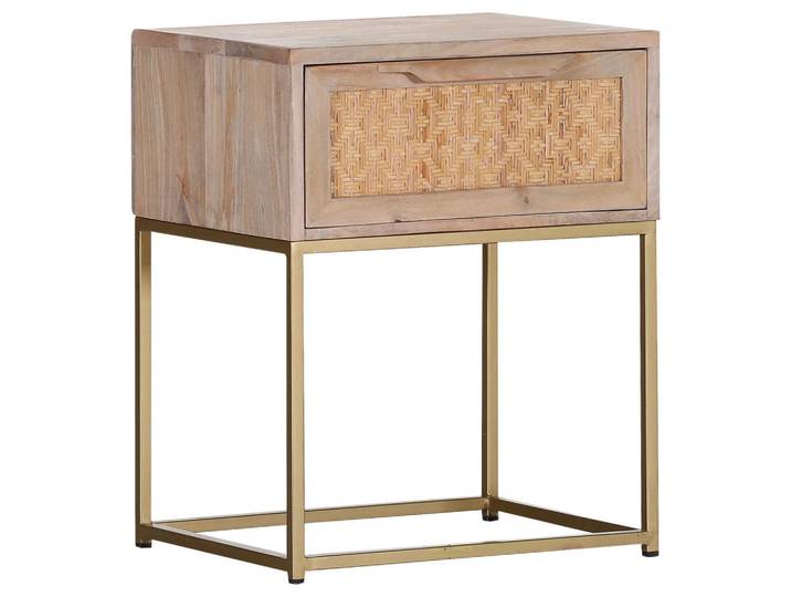 Beistelltisch, Naturfarben, Holz, Mangoholz,Mangoholz,Mangoholz, Rattan, massiv,massiv,massiv, 1 Schublade(n) Schubladen, eckig, 37x56x45 cm, Wohnzimmer, Wohnzimmertische, Beistelltisch, Beistelltische Holz