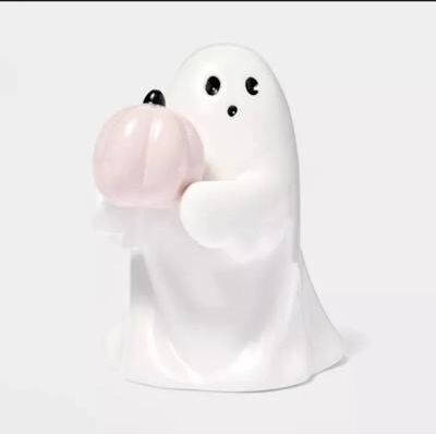 Uplifted Finds Halloween Cute Ghost Holding Pink Pumpkin Statue Decorative Resin Figure For Home Party Decor pumpkin