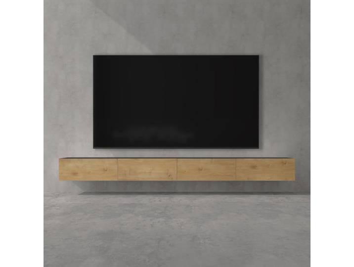 doporro Meuble TV Bas 320cm Armoire TV Gris Noir Mat + Marron Clair Table de Télévision Salon avec Portes Meuble TV Suspendu MBTV02